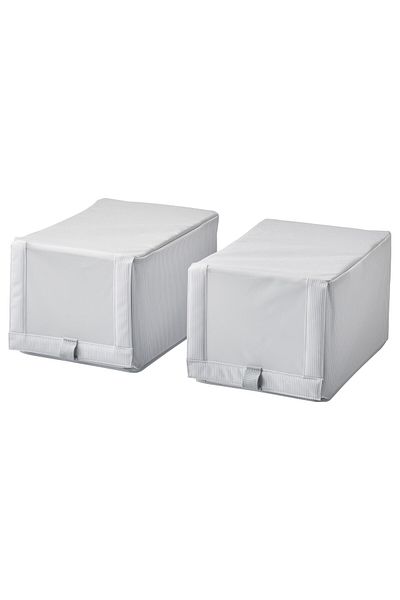 IKEA HEMMAFIXARE Shoe box, fabric striped/white/grey, 23 x 34 x 19 cm