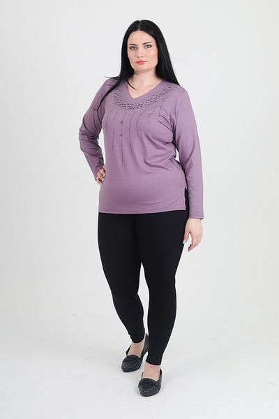 GNR Large Size Lycra V-Neck Pearl Embroidered Blouse