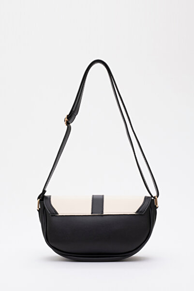 SHAKA Μαύρη κρεμ Κλειδαριά Shk92 Λεπτομερής τσάντα χεριού, μπράτσου και ώμου από συνθετικό δέρμα μονής θήκης με κουμπωτά L:15 E:25 W:6