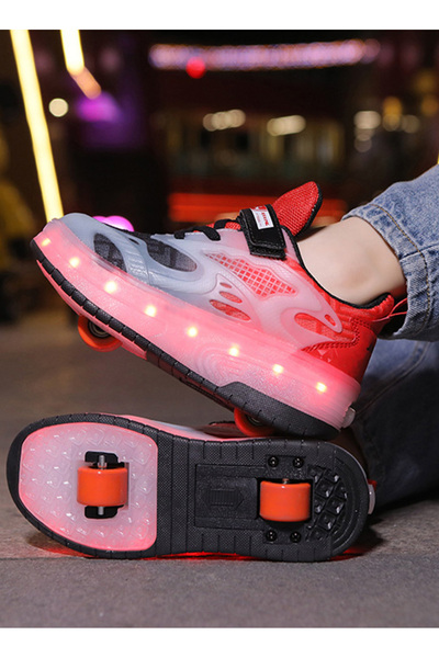 ETG Kids Roller Skates Light up Shoes with Double Wheel Shoes LED USB Charging Roller Sneakers