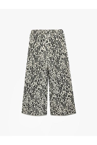 Koton New Season Patterned Wide Leg Trousers with Elastic Waist