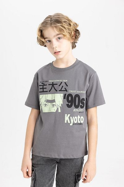 DeFacto Boy's Crew Neck Printed Short Sleeve T-Shirt C1921a824sm