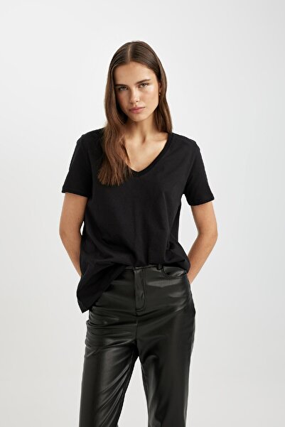 DeFacto Μπλουζάκι με κοντό μανίκι με λαιμόκοψη V W9578AZ24SM