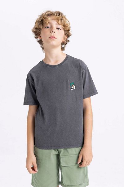 DeFacto Boy's Crew Neck Washed Faded Effect Short Sleeve T-Shirt C1918A824Sm