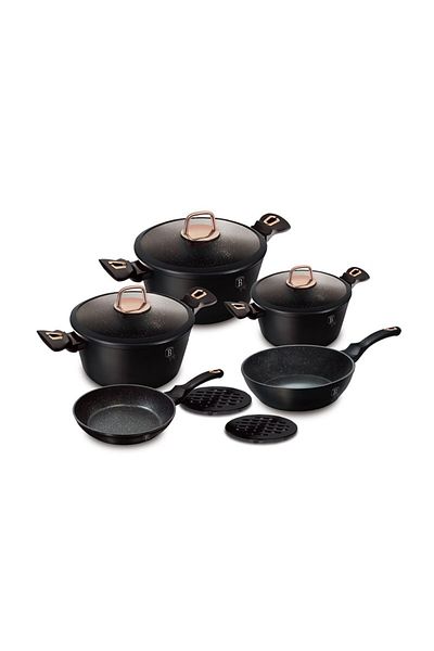 Berlinger Black Rose Collection 10-piece Cookware Set With Marble Nonstick