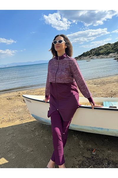 Emayo Full Covered Hijab Swimsuit Pera Purple Point