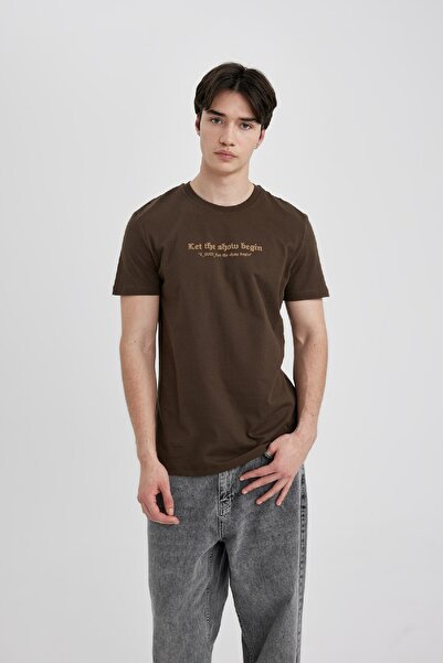 DeFacto Slim Fit Slim Fit Crew Neck Printed Short Sleeve T-Shirt C2085Ax24Sm
