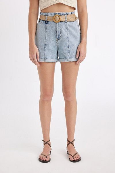 DeFacto Pantaloni scurți de jeans, pliați cu talie înaltă - C0694AX24SM