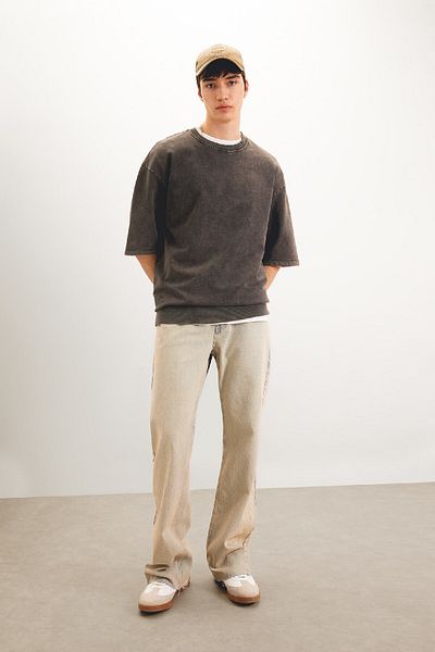 DeFacto Crew Neck Loose Fit Short Sleeve T-Shirt - Washable Pale Effect C0709ax24sp