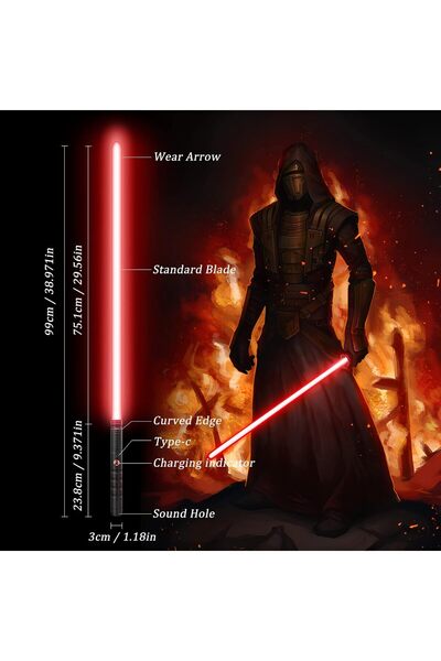 COOYA 2 Pack Rechargeable Cosplay RGB Lightsaber,Type-C Rechargeable,7 RGB Colors with 3 Sound Modes