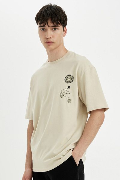 DeFacto Comfort Regular Fit Comfortable Fit Crew Neck Printed Short Sleeve T-Shirt C1867Ax24Sm