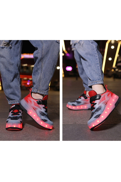 ETG Kids Roller Skates Light up Shoes with Double Wheel Shoes LED USB Charging Roller Sneakers