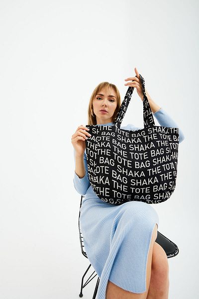 SHAKA Black U50 Snap Closure The Tote Bag Printed Canvas Fabric Daily Women's Shoulder Bag U:35