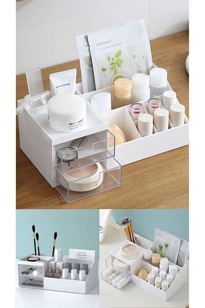 Bayev Make-Up Cosmetic Stand Transparent 2 Drawers Makeup Organizer Lipstick Pen Organizer Nail Polish Rack
