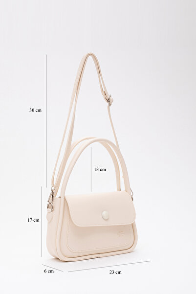 SHAKA Cream Shk97 Faux Leather Front Pocket Detailed 2 Compartment Adjustable Strap Hand, Arm and Shoulder Bag