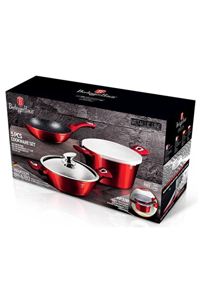 Berlinger Haus Sada nádobí s mramorovým povrchem 5 ks Burgundy Metallic Line