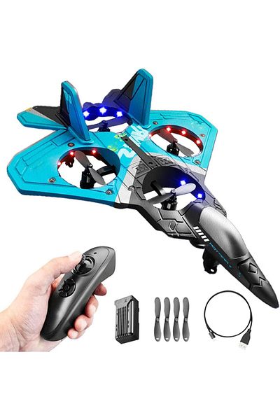 Generic طائرة V17 Jet Fighter Stunt RC، طائرة تحكم عن بعد بتردد 2.4 جيجاهرتز مع جهاز تحكم عن بعد للدوران بزاوية 360 درجة وإضاءة