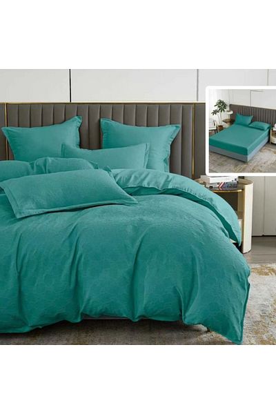 Pucioasa Baroque nature double bed linen with elastic, 6 pieces, polycotton, Turquoise