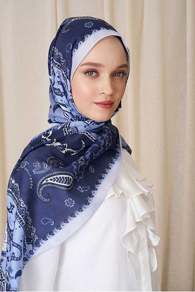 Madame Polo Σάλι ιστορικού εσπεριανού μοτίβου Navy Blue