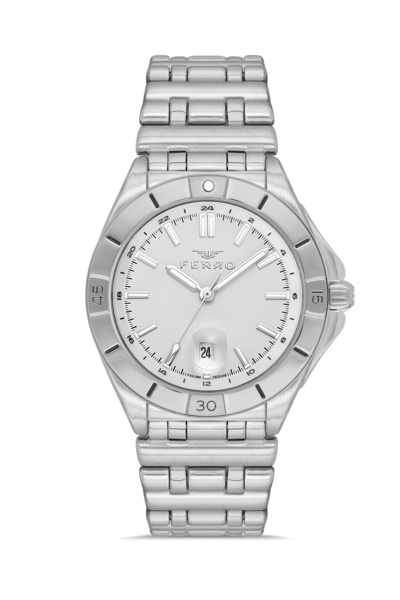 FERRO Gümüş Çelik Kordon Erkek Kol Saati FM43017A-A Tüm Fonksiyonlar Aktif 3 ATM Su Geçirmez