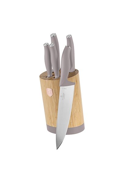 Alpina Knife set with BAMBOO stand 6 pcs Taupe Collection