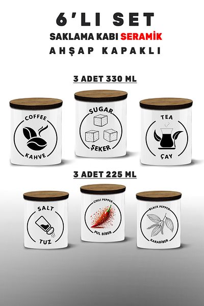 Bytwo Salt, Pepper, Sugar and Other Ingredients Set - 6 Storage Containers - 6Mdl2