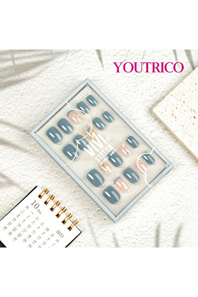 Youtrico 24 أظافر صناعية، أطراف أصابع قصيرة ومربعة، مزينة بألوان زاهية، أظافر...