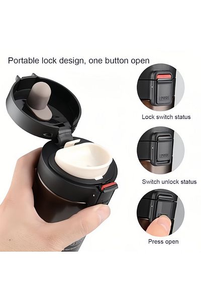 COOYA 500ml Coffee Mug,Stainless Steel Insulated Tumbler,Leak-Proof,Lockable Push Button Lid,Black