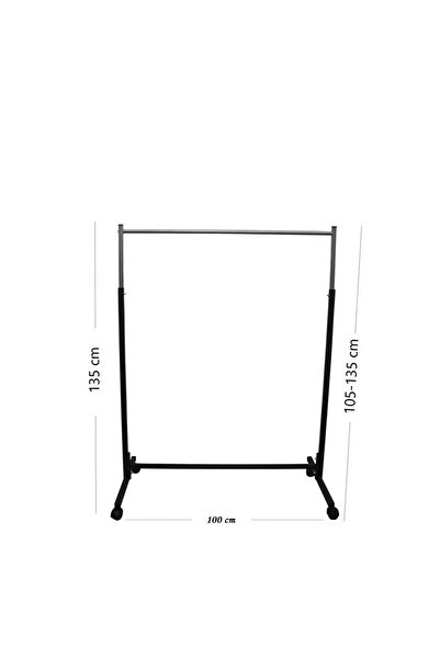 DZGN HOME PASLANMAZ TEKERLEKLİ SİYAH METAL KONFEKSİYON ELBİSE KIYAFET ASKILIK PORTATİF VİTRİN