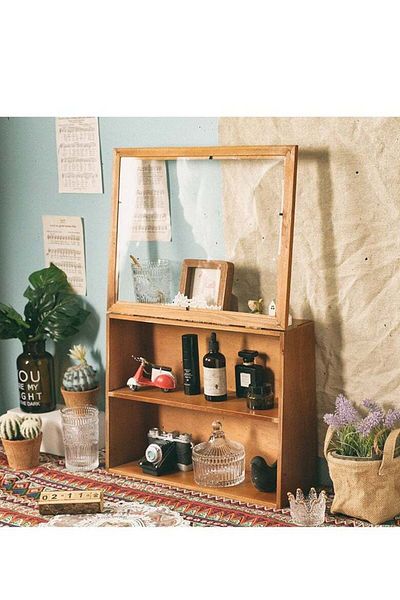 COOYA 2-Shelf Collectibles Display Cabinet with Clear Acrylic Doors for Bedroom, Living Room, Brown