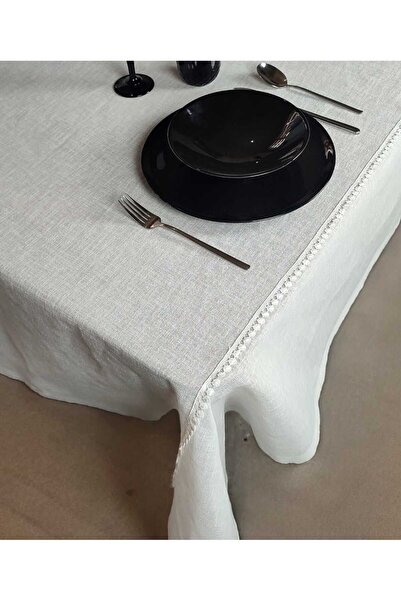 PİKKO HOME مفرش طاولة أساسي مخطط بولي كتان مقاس 140*210 سم (LM)