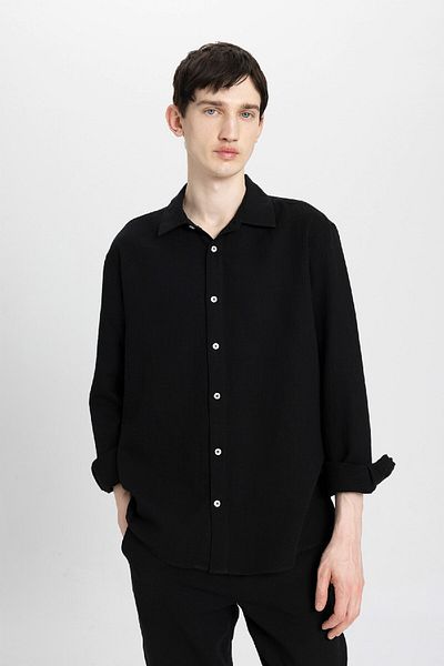 DeFacto Relax Fit Polo γιακάς βαμβακερό βασικό μακρύ μακρυμάνικο πουκάμισο C3351ax24sp