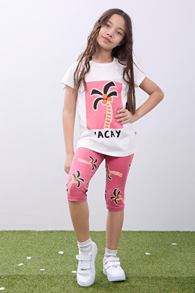 Perendi Κοριτσίστικο καλοκαιρινό μπλουζάκι και κολάν Palm Tree - Αξεσουάρ δύο τεμαχίων Elegan της Random Forest