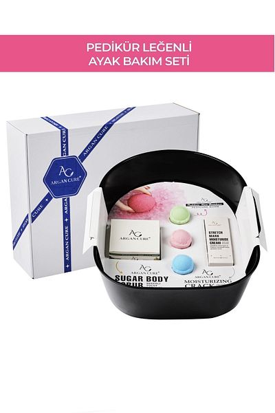 Argan Cure Renewing Foot Care Set (Pedicure Basin - Sugar Peeling - Crack Cream - Moisture Ball) Black