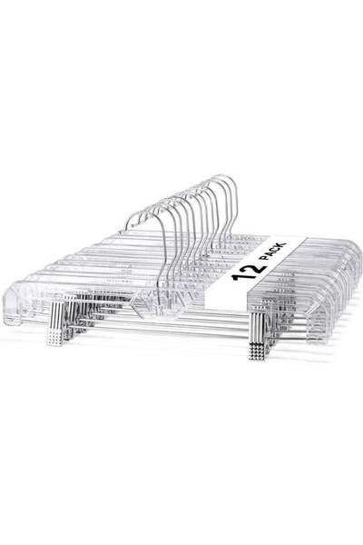 COOYA 12 Pack Pants Hangers,14 Inch,Clear,360-Rotating,with Adjustable Stainless Steel Clips,Super Slim
