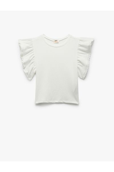Koton New Season Short Sleeve Crew Neck Flounced Crop Blouse