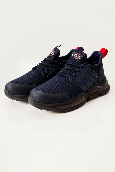TOMMY LIFE Navy Blue - Red Mesh High Sole Lace-Up Men's Sports Shoes - 89108