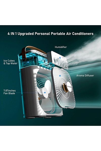 COOYA 700ml Cooler 3 Speeds,USB Personal Conditioner with 7 LED Light，1-3H Timer AC Cooling Fan
