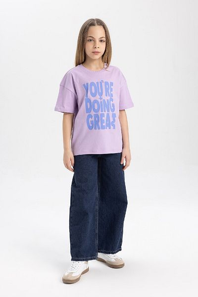 DeFacto Girl's Crew Neck Printed Relax Fit T-Shirt - C2525A824Sm