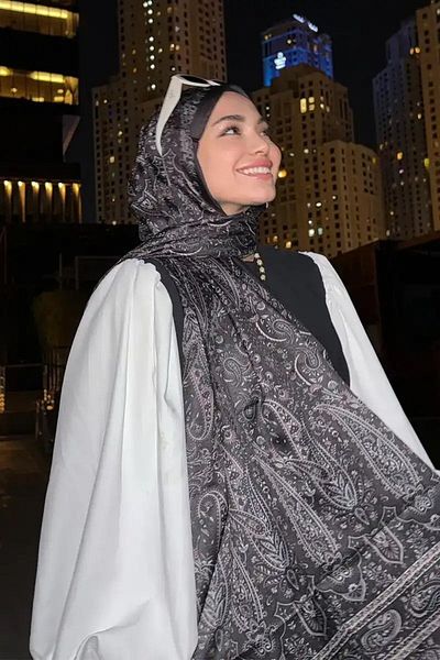 Madame Polo Σάλι Kübra Kuş Historical Veloria Pattern - Bitter Brown