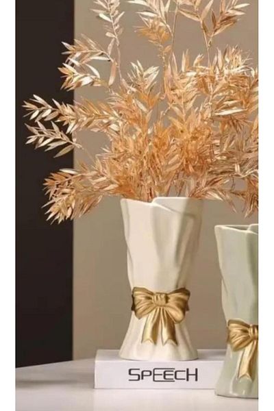 beautystyle Scandinavian Large Bouquet Vase Trinket Flower Holder Decorative Bow Vase 20X10X10Cm Bohemian / Gold Detailed