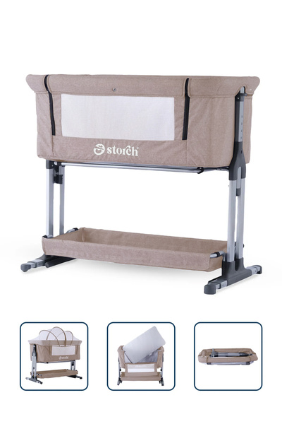 baby storch designed for your baby Baby Storch - Sallanabilir Anne Yanı Portatif Beşik - Yükseklik Ayarlı, Cibinlik Ve Tekerlekli - Bej
