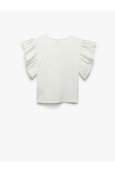 Koton New Season Short Sleeve Crew Neck Flounced Crop Blouse