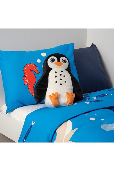 IKEA BLÅVINGAD Cushion, penguin-shaped black/white, 40 x 32 cm