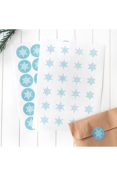 Bimotif Snow Pattern Round Blue Stickers, 2.75 cm 2 Sheets (Blue-White)