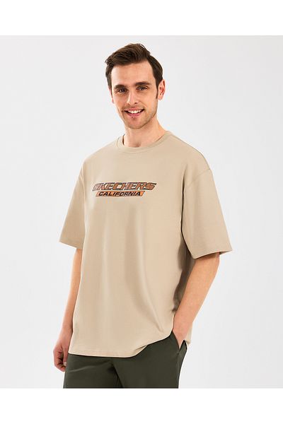 SKECHERS M Ανδρικό μπλουζάκι με γραφικό μπλουζάκι βαρέως βάρους Μπεζ μπλουζάκι S2510155-211