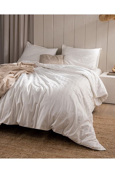 Madame Coco Melicia Single Cotton Striped Satin Duvet Cover Set - Ecru