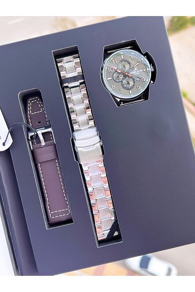 Daniel Klein Steel Cord & Leather Band Inner Functions Active 3 Atm Men's Wristwatch Bck.10737.Y6