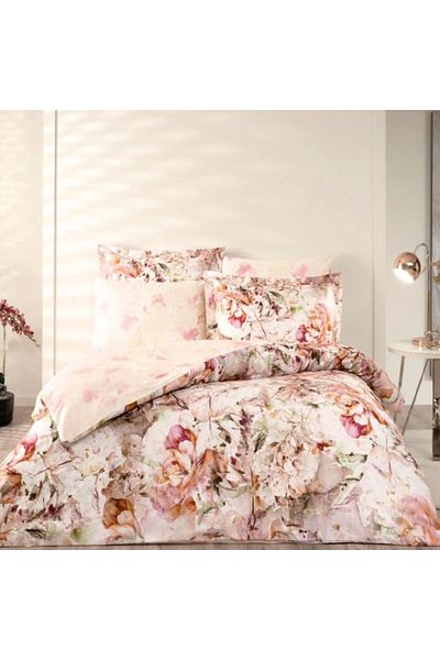 Taç Satin cotton bed linen with peonies, TaçDelux Digital, Giardini powder