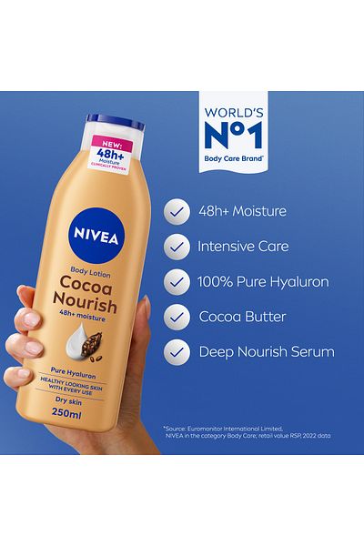 NIVEA Cocoa Butter Body Lotion, Vitamin E, Dry Skin, 250ml